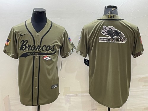 Men's Denver Broncos Olive Salute To Service Team Big Logo Cool Base Stitched Baseball Jersey